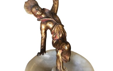 Art Deco Ashtray/Ring Tray with Female Harlequin Dancer Statue by Frankart