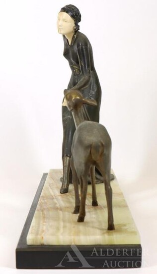 Art Deco Sculpture, Woman & Deer