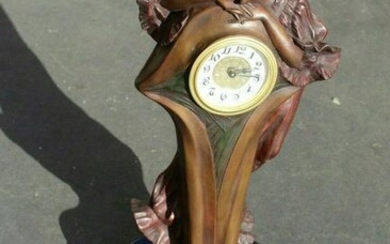 Art Nouveau Lady clock, Bronze casting , marble base