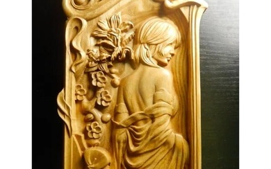 Art Nouveau Style Carved Wooden Plaque