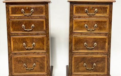 BEDSIDE CHESTS, a pair, George III style burr walnut and cro...