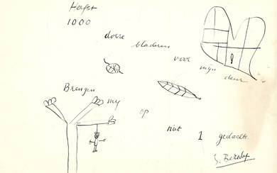 Bernlef, J. "Herfst". Manuscript poem w. sm. drawings, pen and...