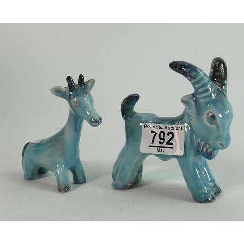 Beswick blue gloss model of a goat and baby giraffe: (2)