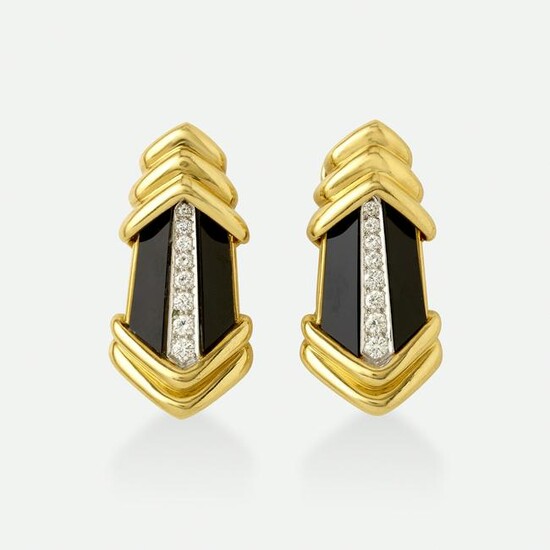 Black onyx, diamond, and gold earrings