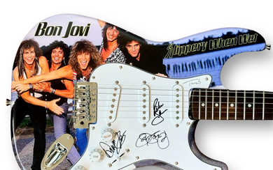 Bon Jovi 39" Electric Guitar Band-Signed By (4) with Jon Bon Jovi, Richie Sambora, Tico Torres, David Bryan (JSA)