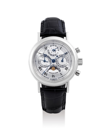 Breguet. A Fine Platinum Perpetual Calendar Chronograph Wristwatch with Moon Phases
