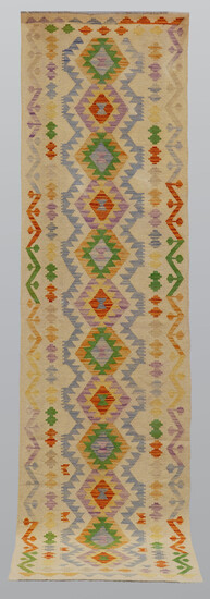 CARPET, oriental, kilim, gallery model. About 296 x 83 cm.