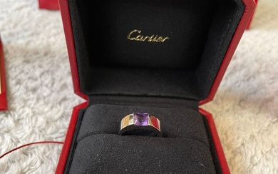 CARTIER - 18K WHITE GOLD / AMETHYST RING WITH BOX...