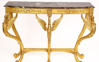 CARVED GILTWOOD SWAN CONSOLE TABLE with MARBLE TOP