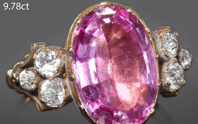 CERTIFICATED PINK TOPAZ AND DIAMOND RING, High carat gold. R...