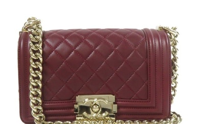 CHANEL CC GHW Quilted Boy Chanel Shoulder Bag A67085 Lambskin Leather Red