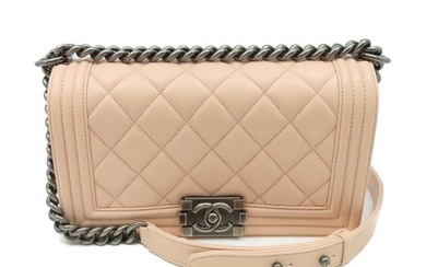 CHANEL Quilted SHW CC Boy Chanel Cain Shoulder Bag Lambskin Leather Pink