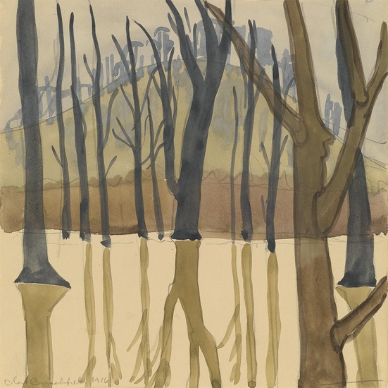 CHARLES BURCHFIELD Landscape with Trees. Watercolor and pencil on paper, 1916. 232x225 mm;...