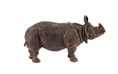 CHINESE BRONZE RHINOCEROS with GOLD GILT