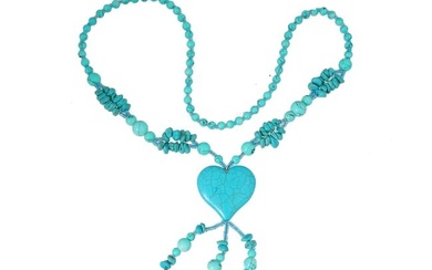 CHINESE TURQUOISE GLASS BEADED NECKLACE W PENDANT