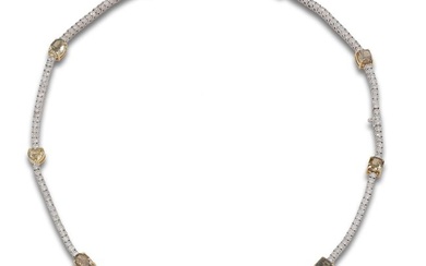 CLEAR AND FANCY DIAMONDS NECKLACE, IN WHITE GOLD