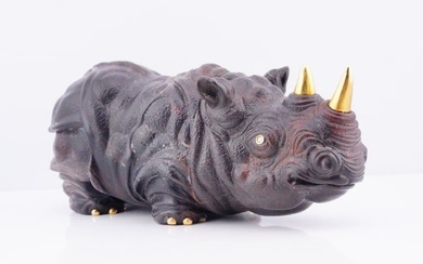 Carved Jasper Rhinoceros Figurine w/Diamond Eyes