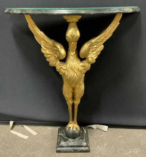 Carved Wooden Glass Topped Demilune Table, Italy