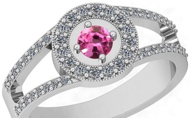 Certified 0.65 Ctw VS/SI1 Pink Sapphire And Diamond 14K White Gold Ring