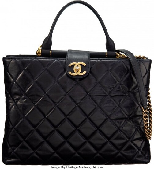 Chanel Navy Quilted Calfskin Leather Top Handle
