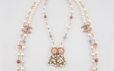 Chanel Pink/White Faux Pearl Owl