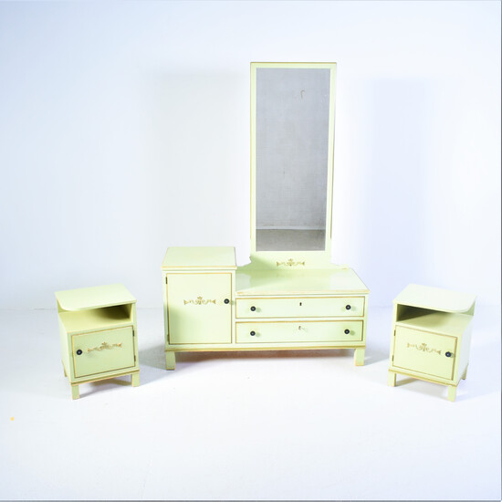 Chest of drawers WITH MIRROR, BED TABLE 1 pair 1900s.