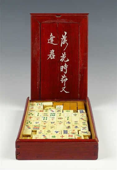 (-), Chinees benen en bamboe mahjong spel in...