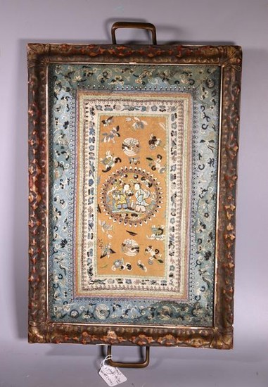Chinese Antique Silk Embroidery inside Tray