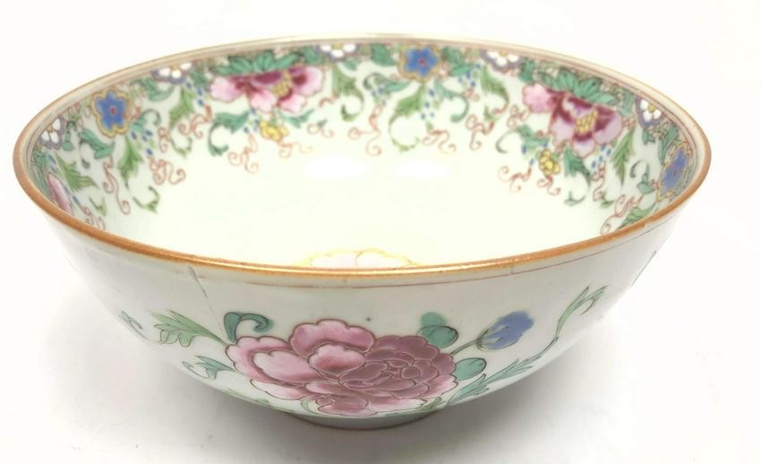 Chinese Floral Decorated Bowl. Flowered Asian Porcelain