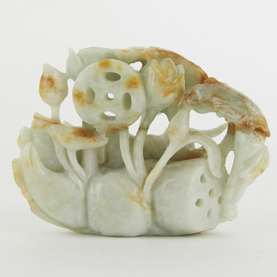 Chinese Jade Duck and Lotus Carving