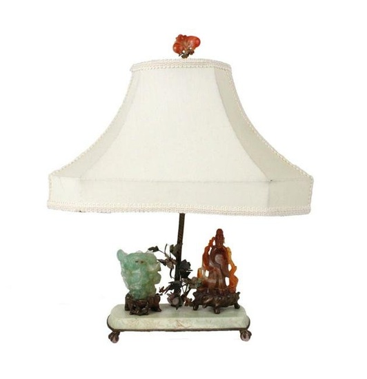 Chinese Marble and Hardstone Table Lamp