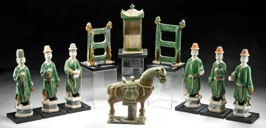 Chinese Ming Potteries - Horse, Attendants, & Litter