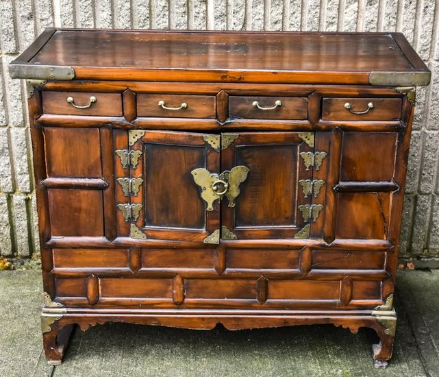Chinese Wood & Brass Chest / Cabinet