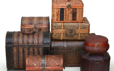 Chinese Woven Rattan, Bamboo, and Decorative Wood Storage Boxes