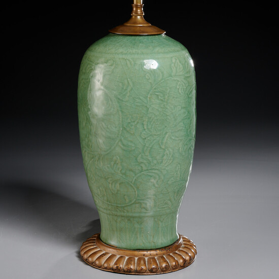 Chinese carved Longquan celadon vase
