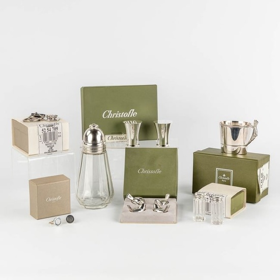 Christofle France, a collection of 7 pieces of silver-plated and silver table accessories. (H:16 x