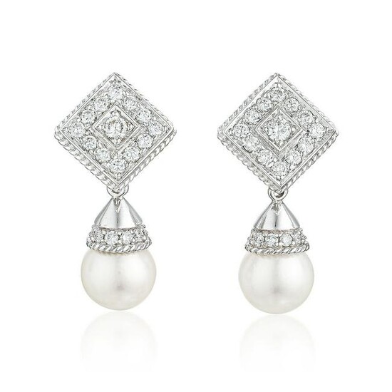 Cultured Pearl and Diamond Day/Night Earrings