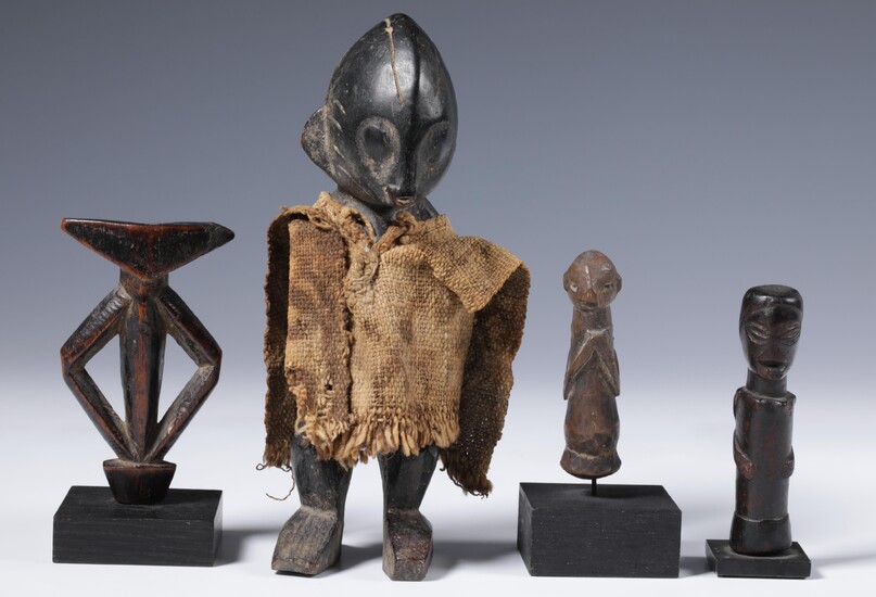 D.R. Congo, a Luba/Songye small ancestor figure; a Yaka amulet; Burkina Faso, Mossi flute and...