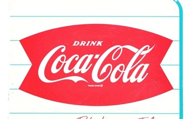DRINK COCA-COLA PAINTED METAL FLANGE SIGN W/ FISHTAIL LOGO