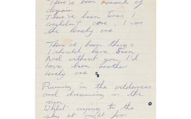Dave Mason Handwritten Song Lyrics for 'The Lonely One'