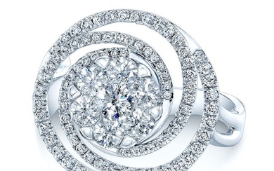 Diamond Circle Swirl Ring In 14k White Gold 1.15ctw