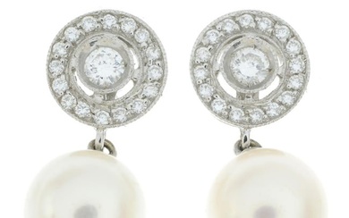 Diamond & cultured pearl drop earrings