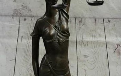 Divine Justice - 'Lady Justice' Inspired Bronze Large Sculpture by Mayer on Marble Base - 36" x 10"