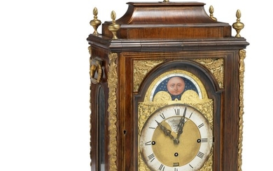 Eardley Norton: A George III gilt bronze mounted and brass inlaid rosewood music clock. England, c. 1780. H. 58 cm. W. 35 cm. D. 24 cm.
