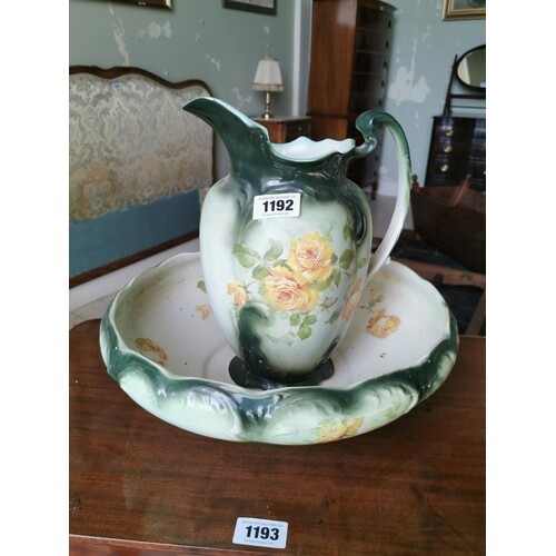 Early 20th C. hand painted ceramic jug and basin set {overal...