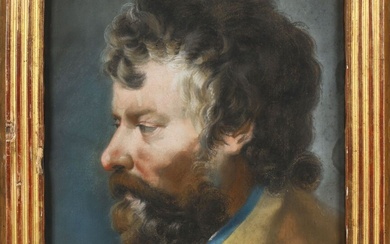 École française fin XVIIIe. Portrait d'homme de profil. Pastel. 45 x 34 cm. (légères mouillures...