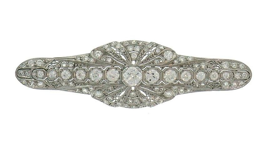 Edwardian Diamond Platinum BROOCH Pin Clip, Art Deco