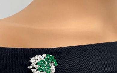 Emerald And Diamond Brooch, Platinum