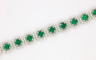 Emerald Diamond Halo Bracelet 10.52 Carat 18 Karat White Gold