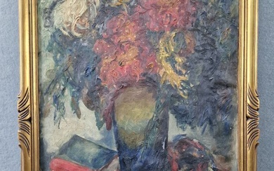 Emmanuel MANE-KATZ (1894-1962), "Nature morte au bouquet de fleurs et aux livres", Huile sur toile...